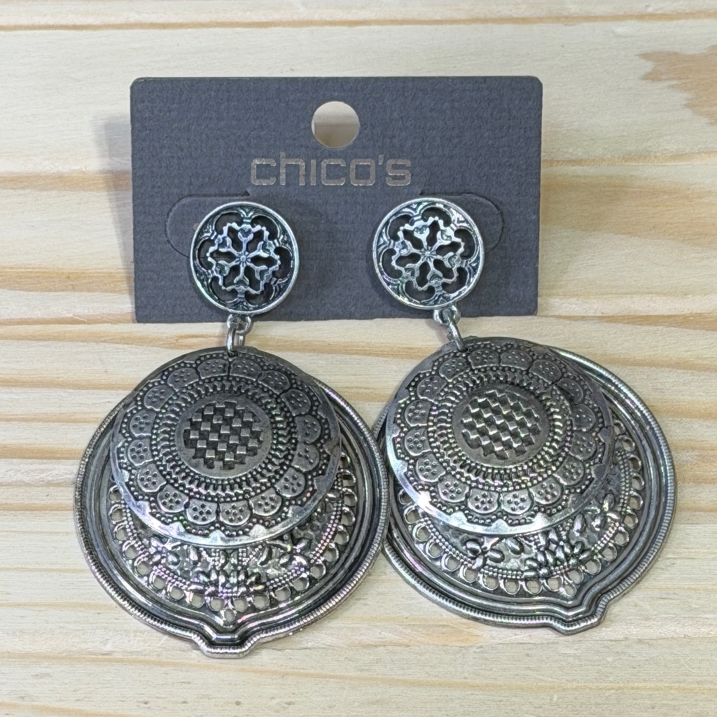 Chico's Intricate Silver Drop Earrings